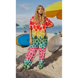 FARM Rio X Smiley World Rainbow Smiley‎ Face print Jumpsuit size Medium NWOT